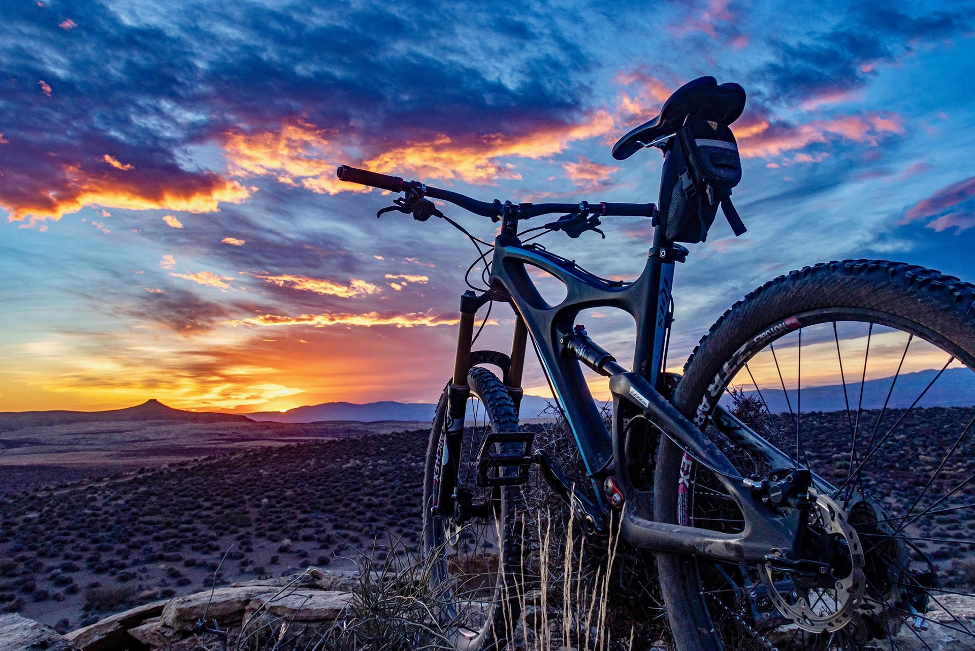 Mountain bike with sunset view